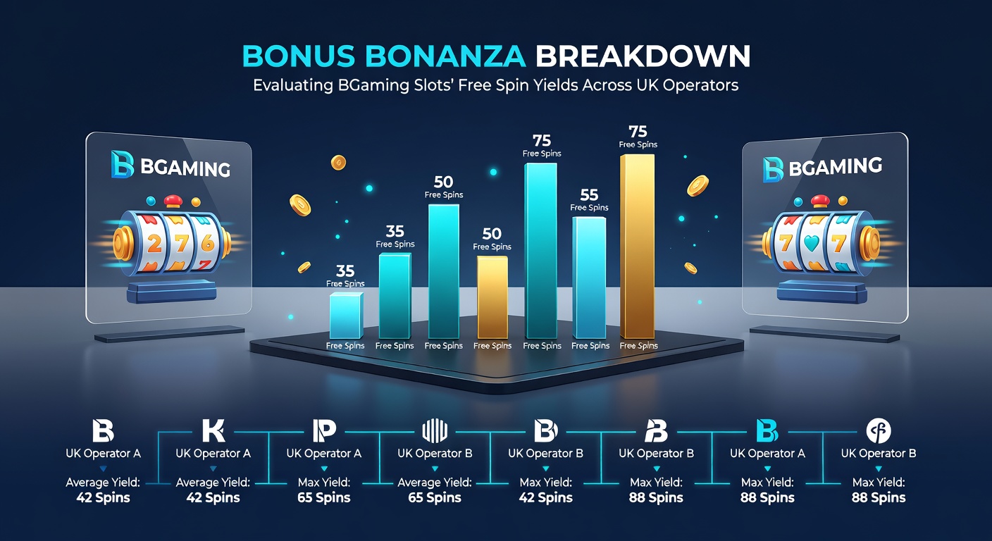 Comparative chart of free spin yields from BGaming slots on various UK casino platforms, with bars rising dramatically for top performers