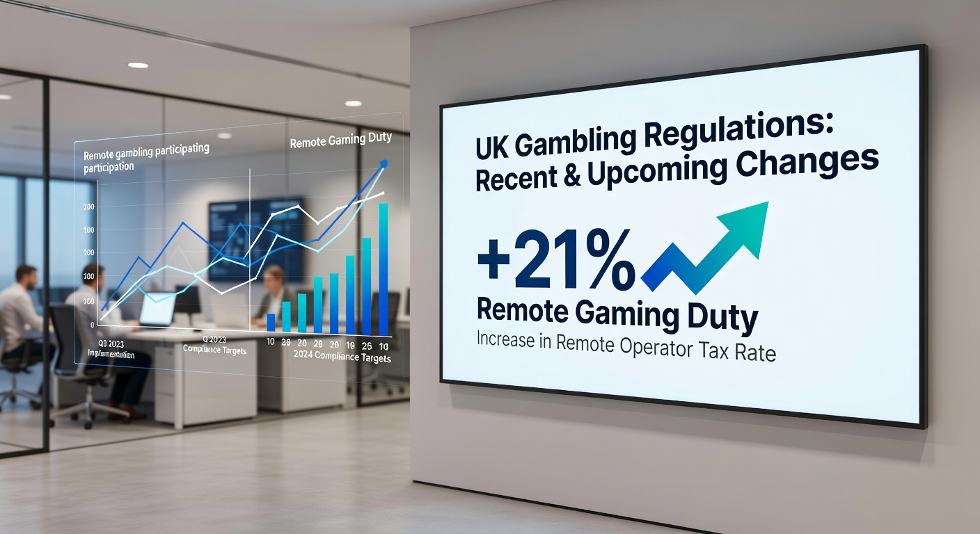 Infographic illustrating UK casino market share shifts, with big firms acquiring small platforms amid regulatory pressures