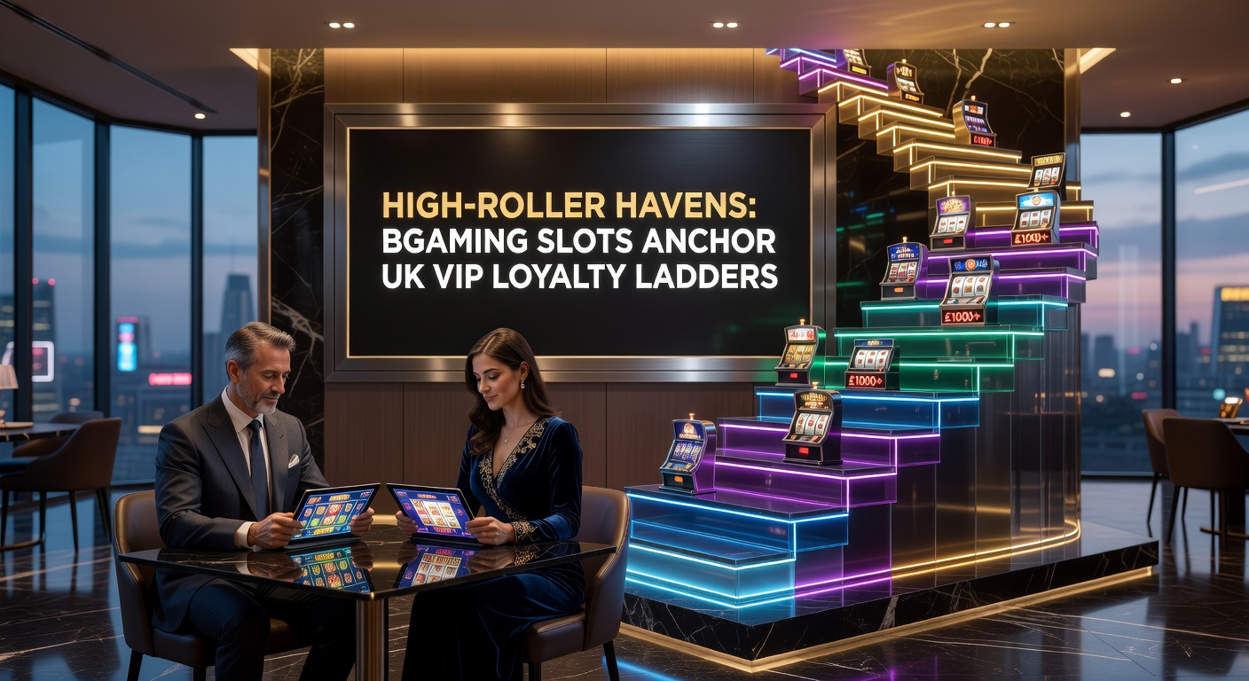 Vibrant casino floor with high-roller slots glowing under VIP lounge lights, showcasing tiered loyalty displays