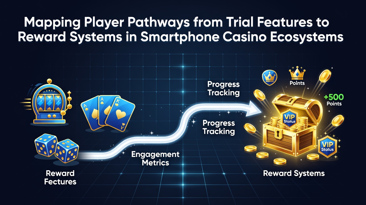 Smartphone screen displaying casino trial interface transitioning into reward dashboard