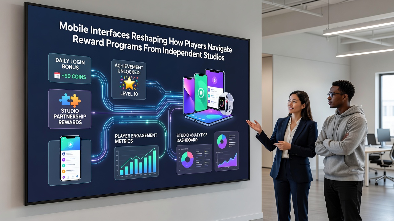 Close-up of mobile reward dashboard with gesture controls and progress indicators