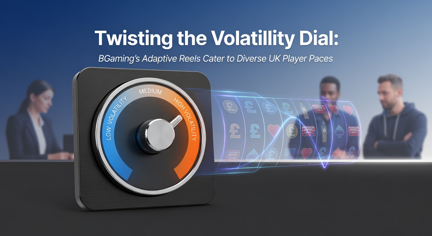 BGaming slot interface showing volatility adjustment options on a dynamic reel set, highlighting adaptive features for player-paced gameplay